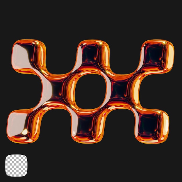 Renderización 3D de objetos metálicos Y2K en un fondo transparente