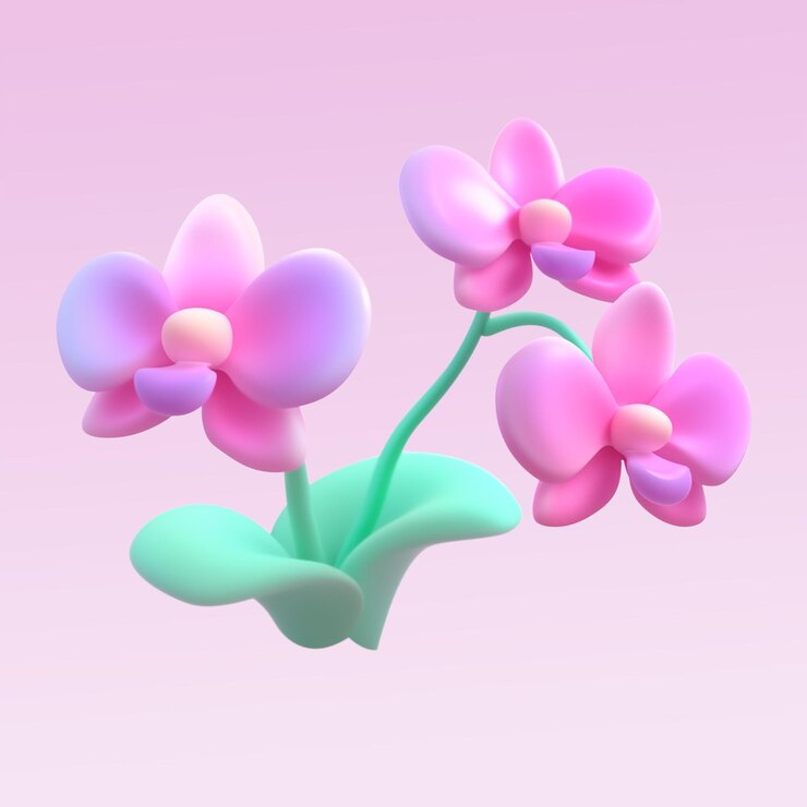 Renderización 3D de orquídeas rosas sobre un fondo transparente