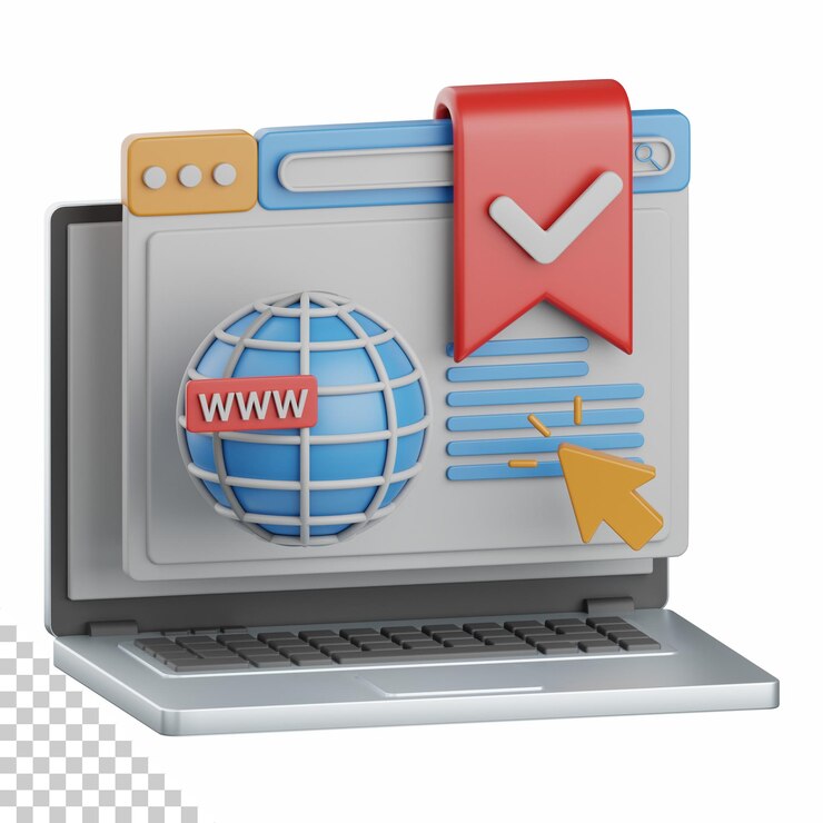 PSD renderización 3d de página de marcadores aislada útil para seo, optimización de sitios web en internet y otros
