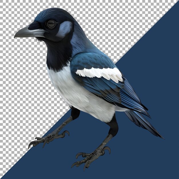 PSD renderización 3d de un pájaro urraca en un fondo transparente generado por ai