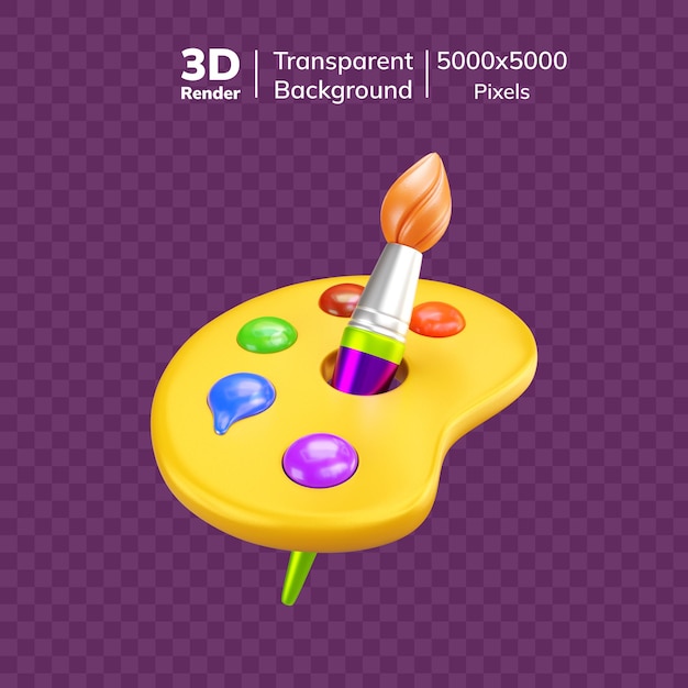 Renderización 3D de una paleta de pintura y un pincel