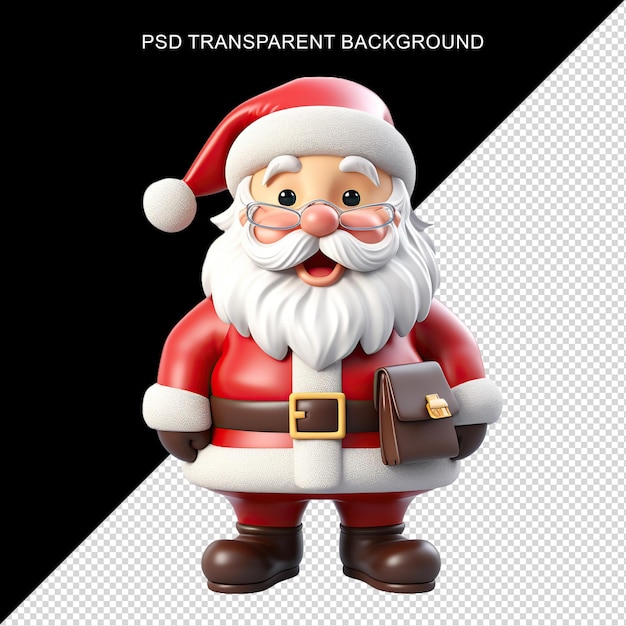 Renderización 3D de Papá Noel con un fondo transparente en PSD
