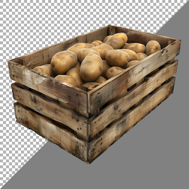 PSD renderización 3d de una patata en una bandeja de madera en un fondo transparente generado por ai