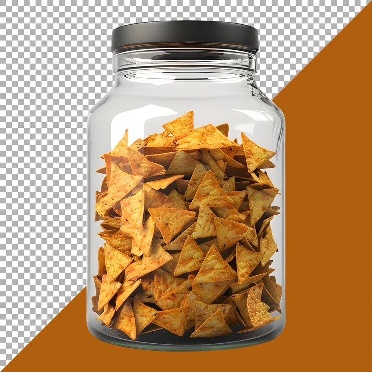PSD renderización 3d de una patata frita en un frasco de vidrio en un fondo transparente generado por ai