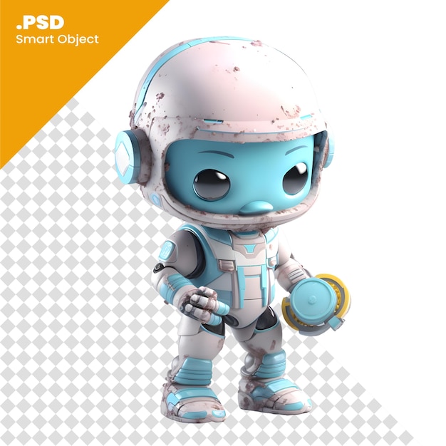 PSD renderización 3d de un pequeño robot lindo con auriculares en su cabeza plantilla psd