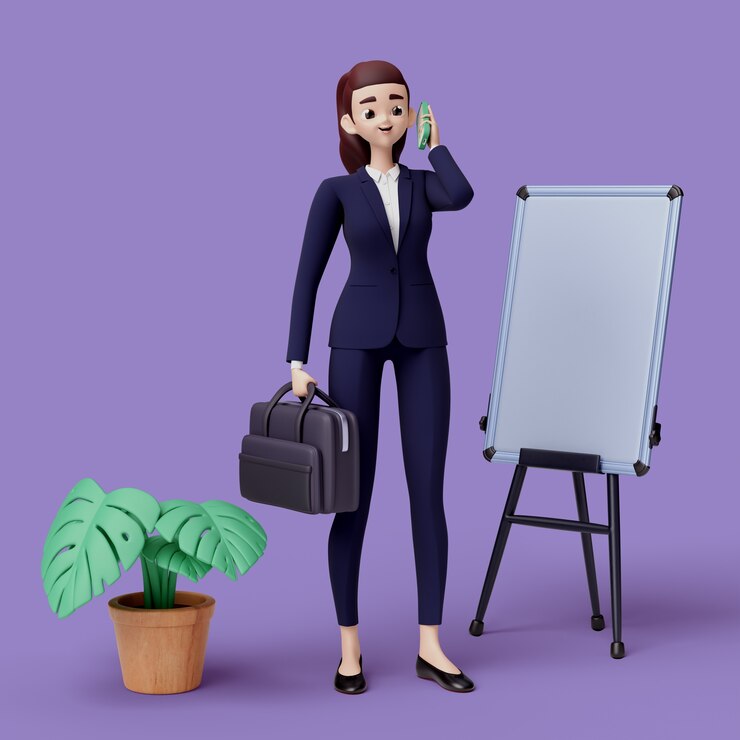 PSD renderización en 3d del personaje de la mujer de negocios
