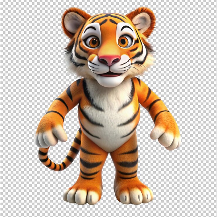 PSD renderización en 3d del personaje del tigre en fondo blanco