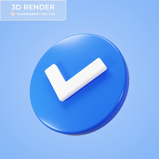 Renderización 3D en perspectiva de una marca de comprobación azul verificada
