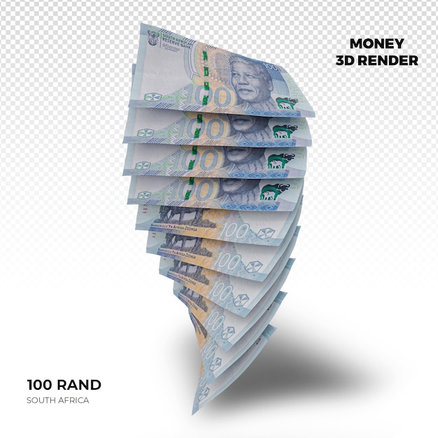 PSD renderización en 3d de las pilas de billetes de 100 rand de sudáfrica