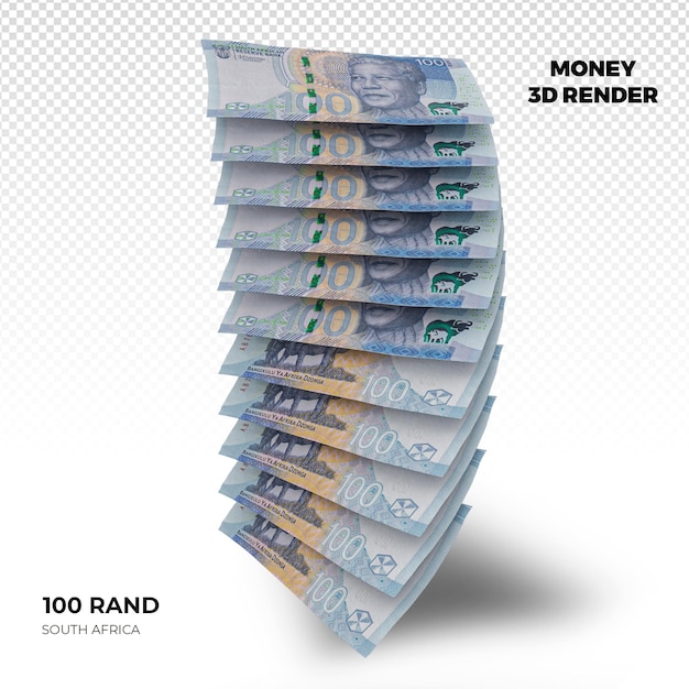 Renderización en 3d de las pilas de billetes de 100 rand de sudáfrica