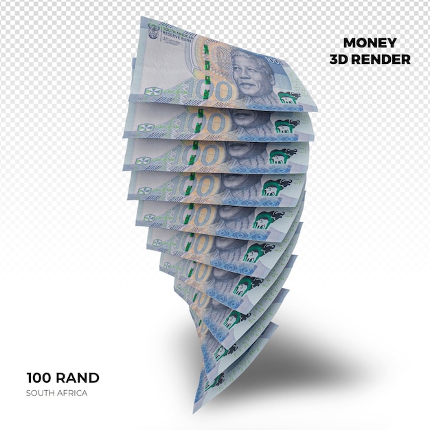 PSD renderización en 3d de las pilas de billetes de 100 rand de sudáfrica