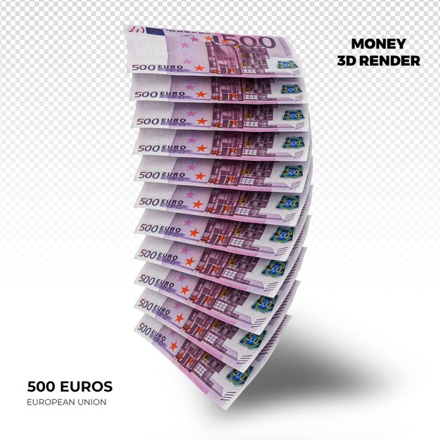 Renderización en 3D de las pilas de billetes de 500 euros de la Unión Europea