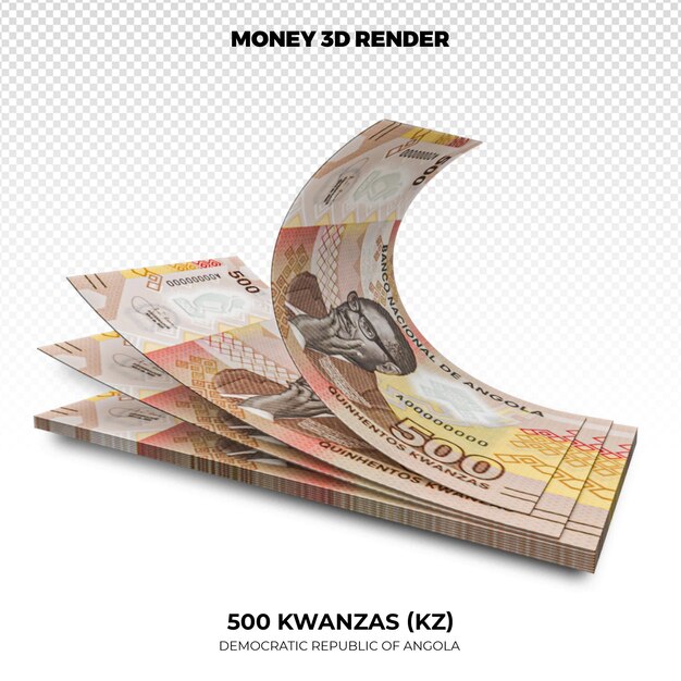 PSD renderización en 3d de las pilas de billetes de 500 kwanzas de angola