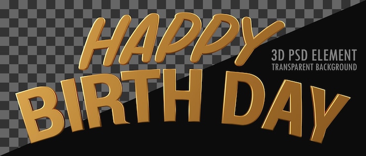 PSD renderización 3d de psd de oro de texto de cumpleaños feliz en estilo horizontal mínimo de fondo transparente