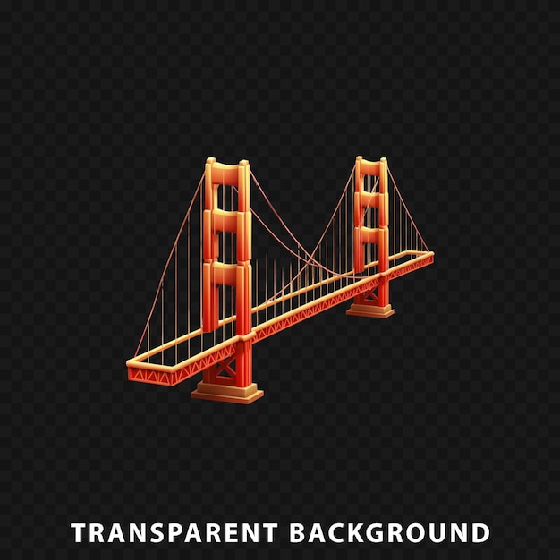 Renderización 3d del puente golden gate aislado en un fondo transparente