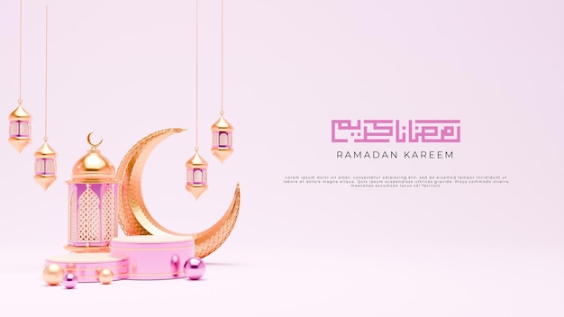 Renderización 3D de Ramadán Fondo con adornos islámicos para la plantilla de pancarta