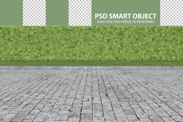 Renderización 3D realista de objetos aislados al lado de la carretera y el seto
