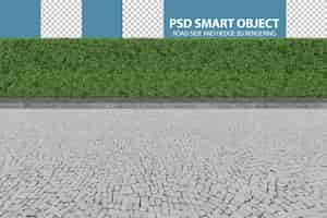 PSD renderización 3d realista de objetos aislados al lado de la carretera y el seto