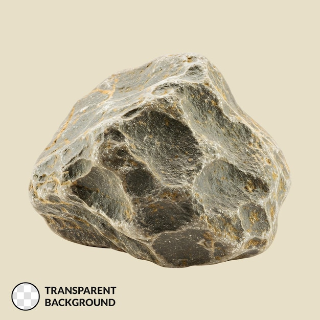 Renderización 3D realista de una piedra gris con un fondo transparente