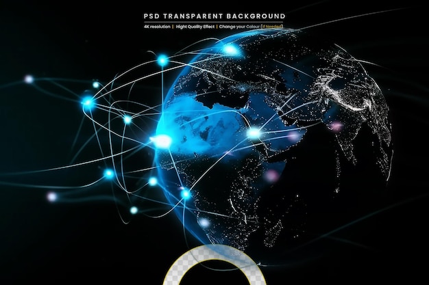 Renderización 3D de una red de comunicaciones en un fondo transparente
