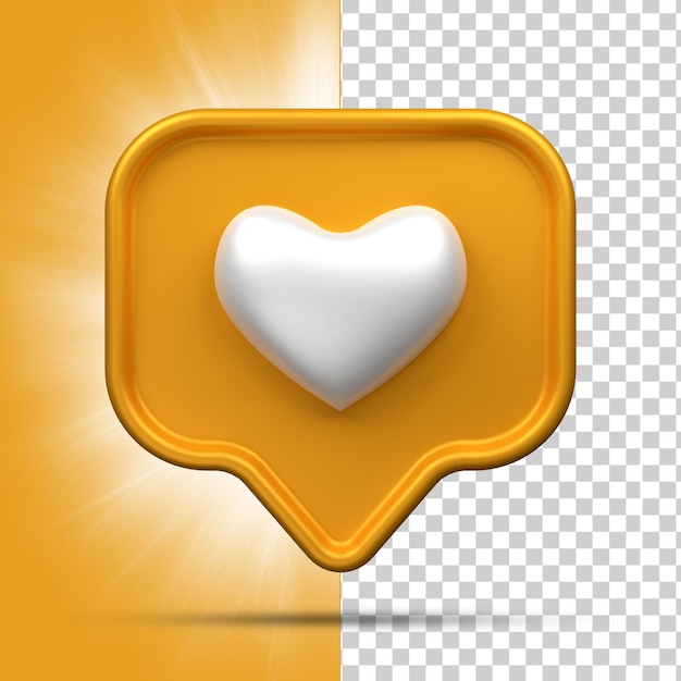 Renderización 3D de las redes sociales Icono del corazón concepto de aplicaciones de comunicación social en línea