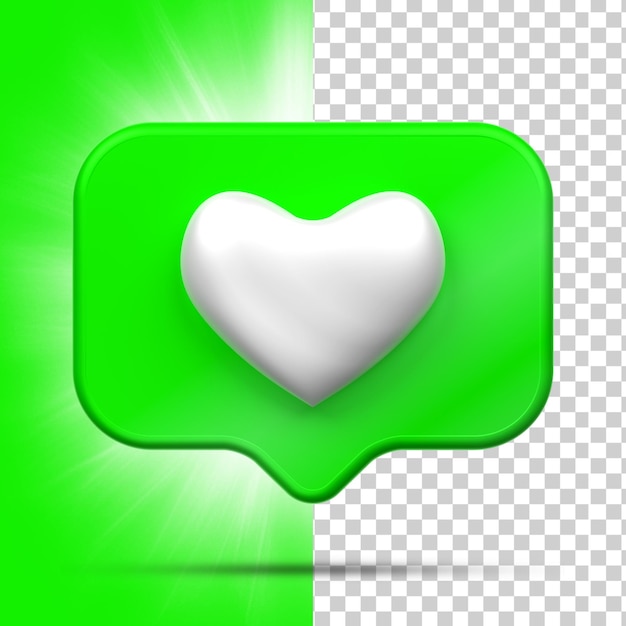Renderización 3D de las redes sociales Icono del corazón concepto de aplicaciones de comunicación social en línea