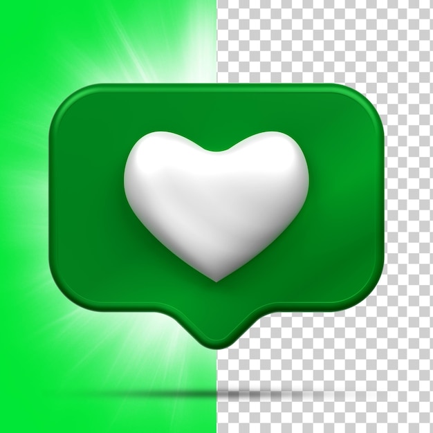Renderización 3D de las redes sociales Icono del corazón concepto de aplicaciones de comunicación social en línea