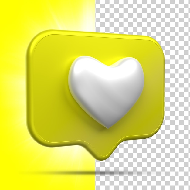 Renderización 3D de las redes sociales Icono del corazón concepto de aplicaciones de comunicación social en línea