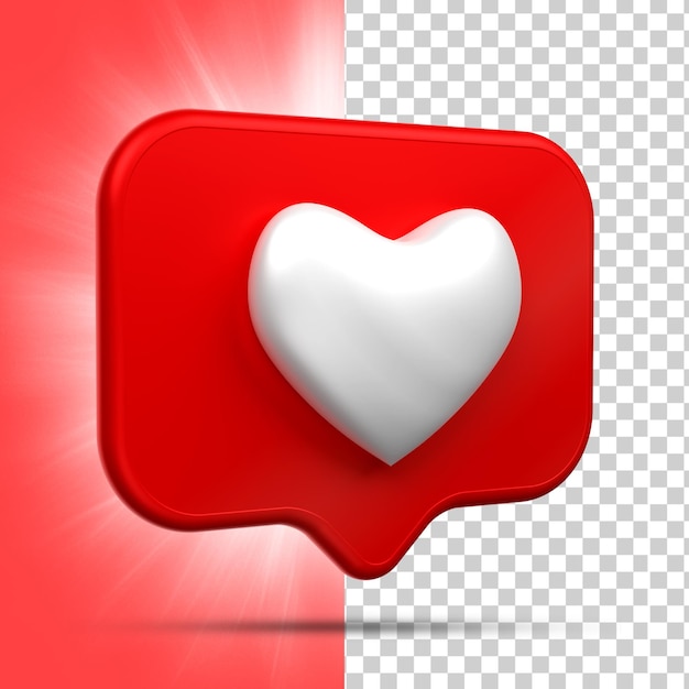 Renderización 3D de las redes sociales Icono del corazón concepto de aplicaciones de comunicación social en línea