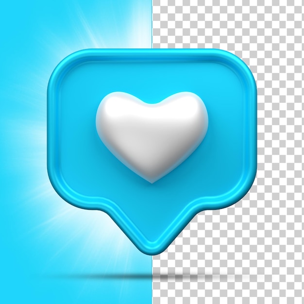 Renderización 3D de las redes sociales Icono del corazón concepto de aplicaciones de comunicación social en línea