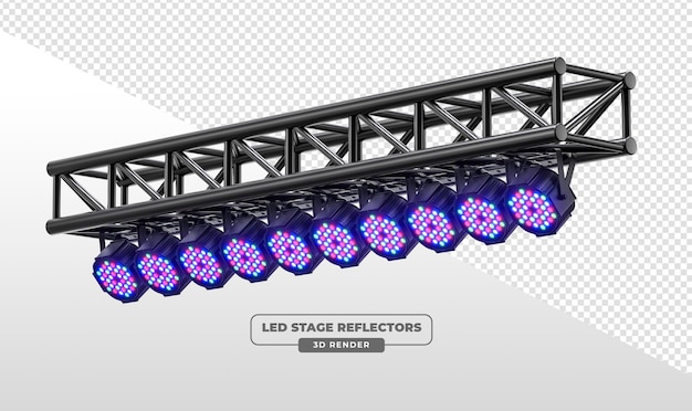 Renderización 3D de reflectores de escenario LED en un sistema de vigas