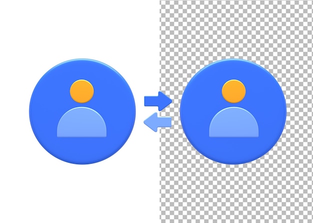 PSD renderización 3d de relaciones públicas azules y amarillas o relaciones de redes de personas sociales para el diseño de ui ux