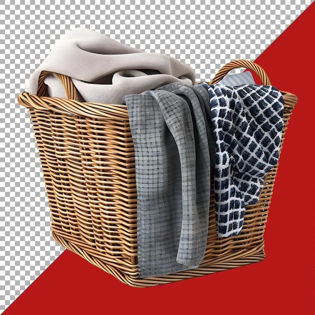 Renderización 3D de una ropa en una canasta en un fondo transparente generado por Ai