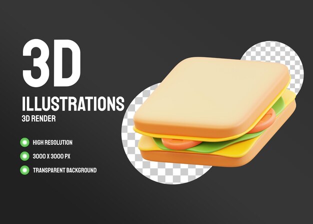 Renderización en 3D de sándwich en 3D