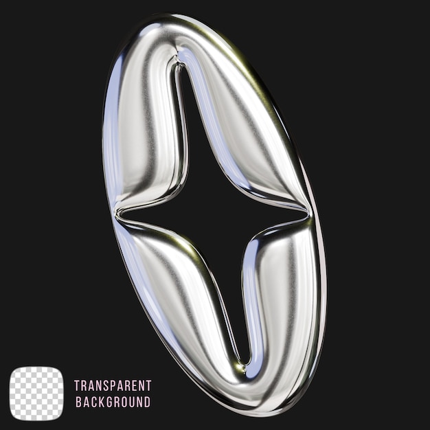 Renderización 3D del símbolo de Chrome Y2K en un fondo transparente