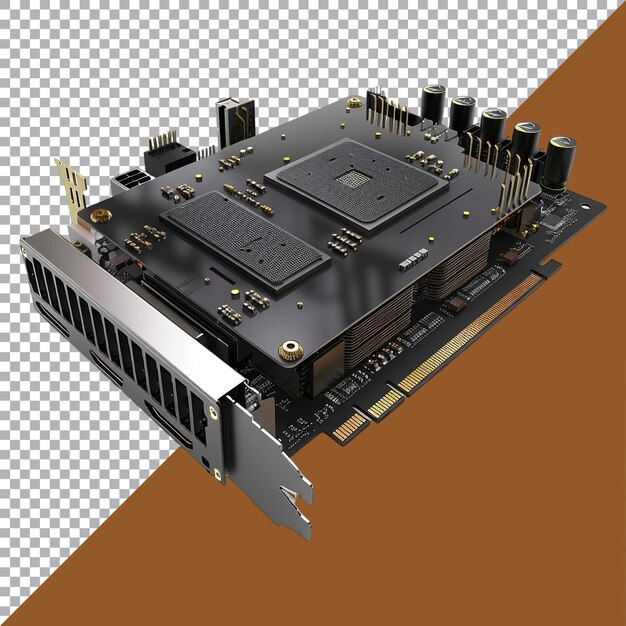 Renderización 3D de una tarjeta gráfica de juegos en un fondo transparente generada por AI