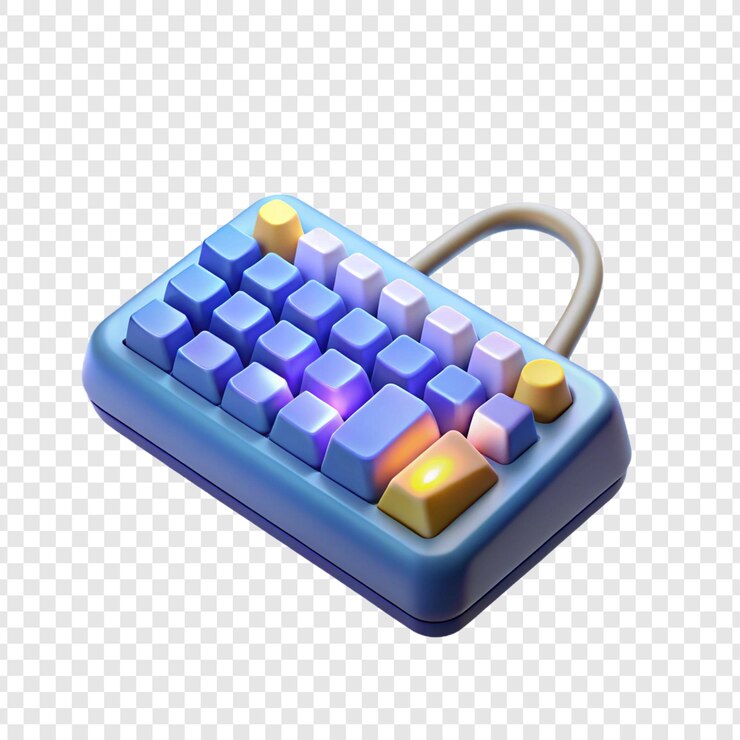 PSD renderización 3d de un teclado compacto azul con iluminación de fondo colorida