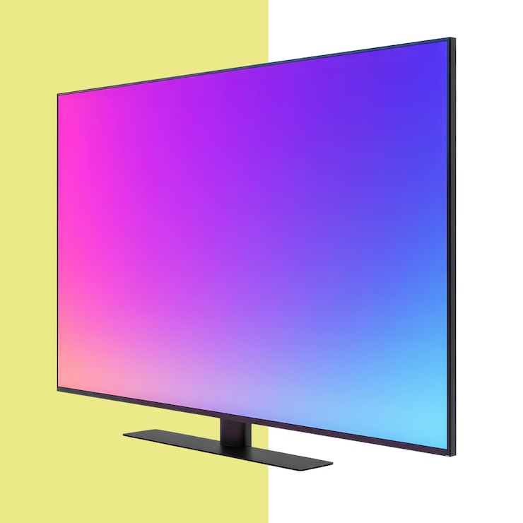 PSD renderización 3d de un televisor inteligente ora con un diseño elegante y una pantalla led en un fondo blanco fondo alfa transparente png