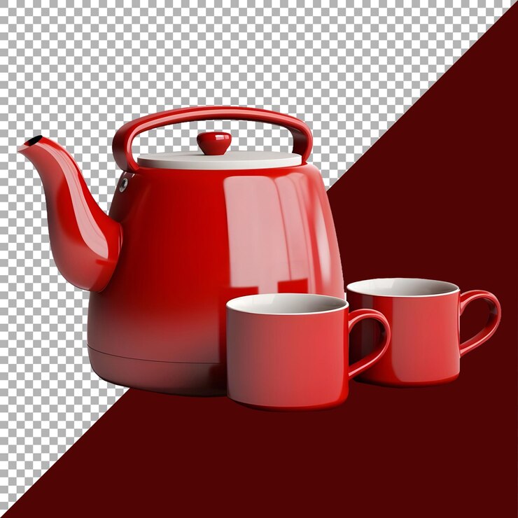 PSD renderización 3d de una tetera y tazas en un fondo transparente generado por ai