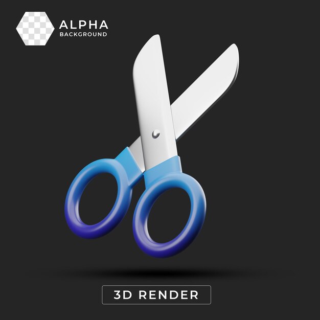 Renderización 3D de tijeras azules y blancas