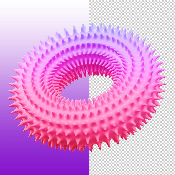Renderización 3D de un toroide abstracto con picos con coloración de gradiente
