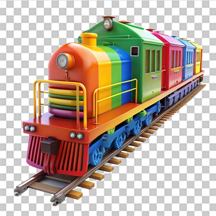 PSD renderización 3d de un tren de colores aislado en un fondo transparente