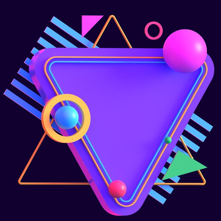 PSD renderización 3d triangular en capas retrofuturista