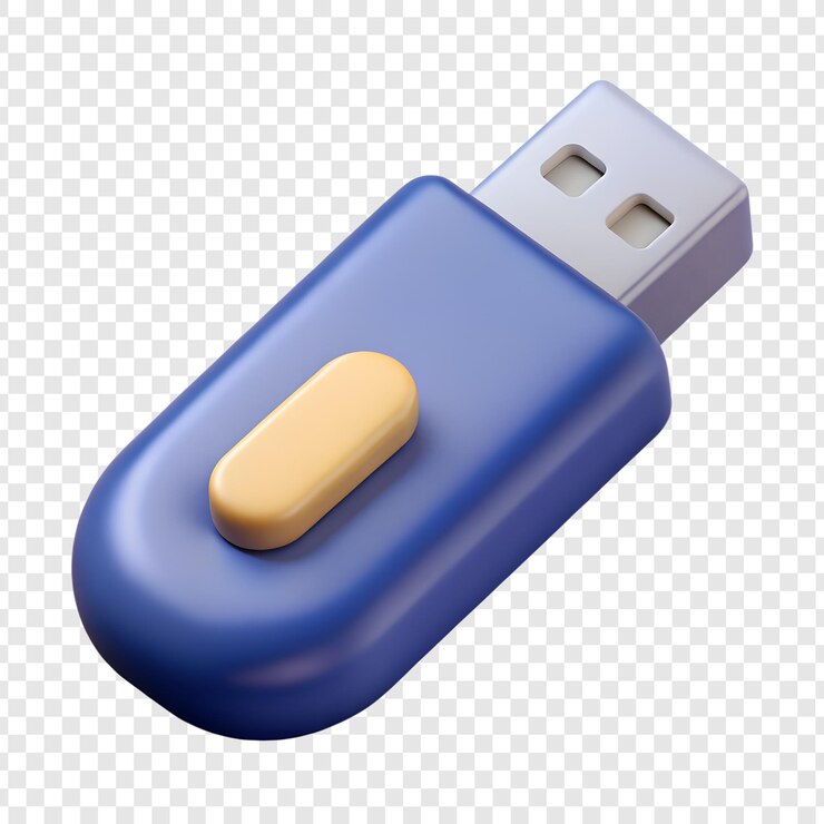 PSD renderización 3d de una unidad flash usb azul y amarilla