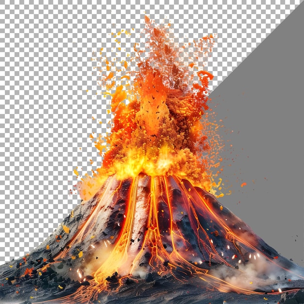 PSD renderización 3d de un volcán con lava en un fondo transparente generado por ai