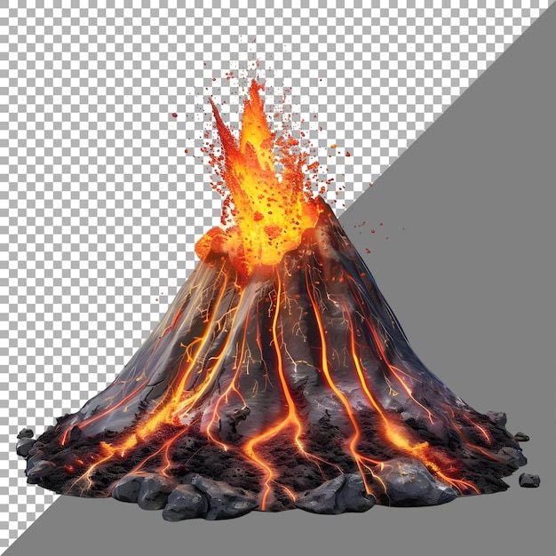 PSD renderización 3d de un volcán con lava en un fondo transparente generado por ai