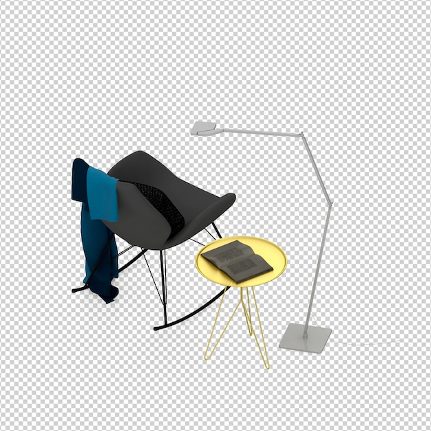 Renderización aislada 3D de la silla isométrica