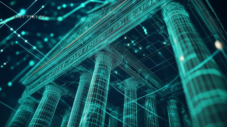 PSD renderización digital futurista de un edificio clásico con nodos interconectados