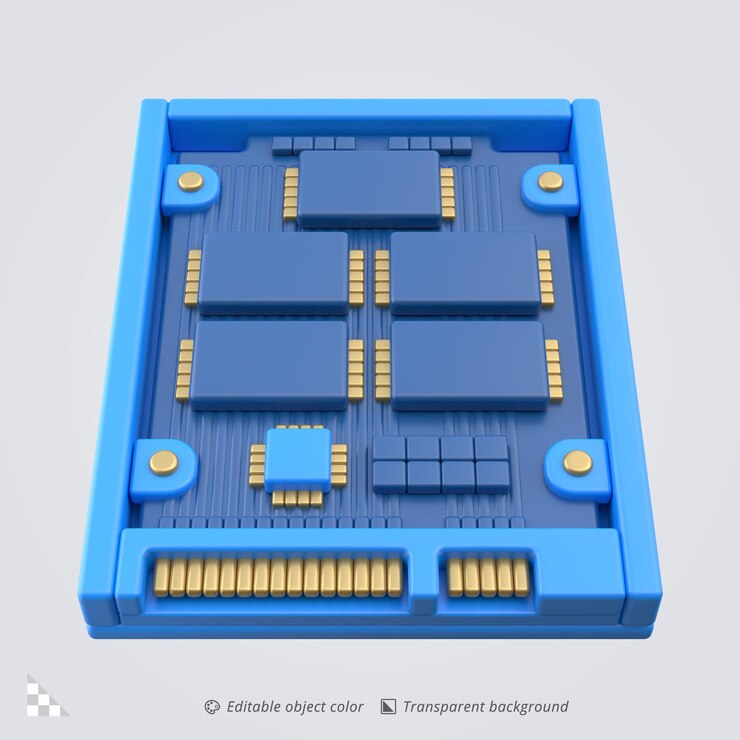 PSD renderización de íconos 3d de un almacenamiento ssd de caja abierta