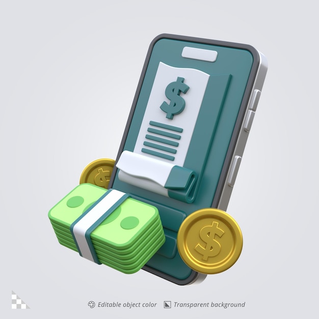 Renderización de íconos 3D de una banca móvil y pago en línea